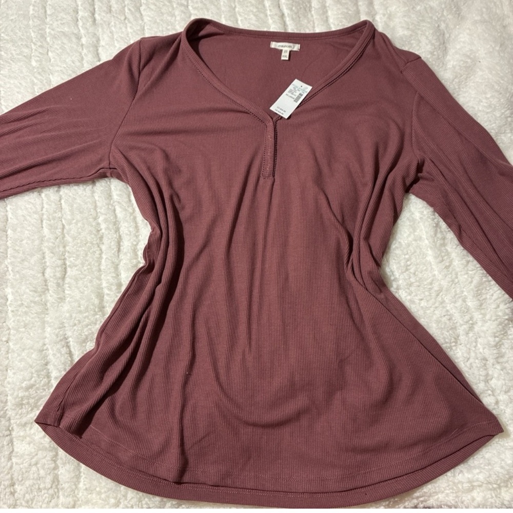 Maurices Mauve Long Sleeve V-Neck Ribbed Top XXL NWT